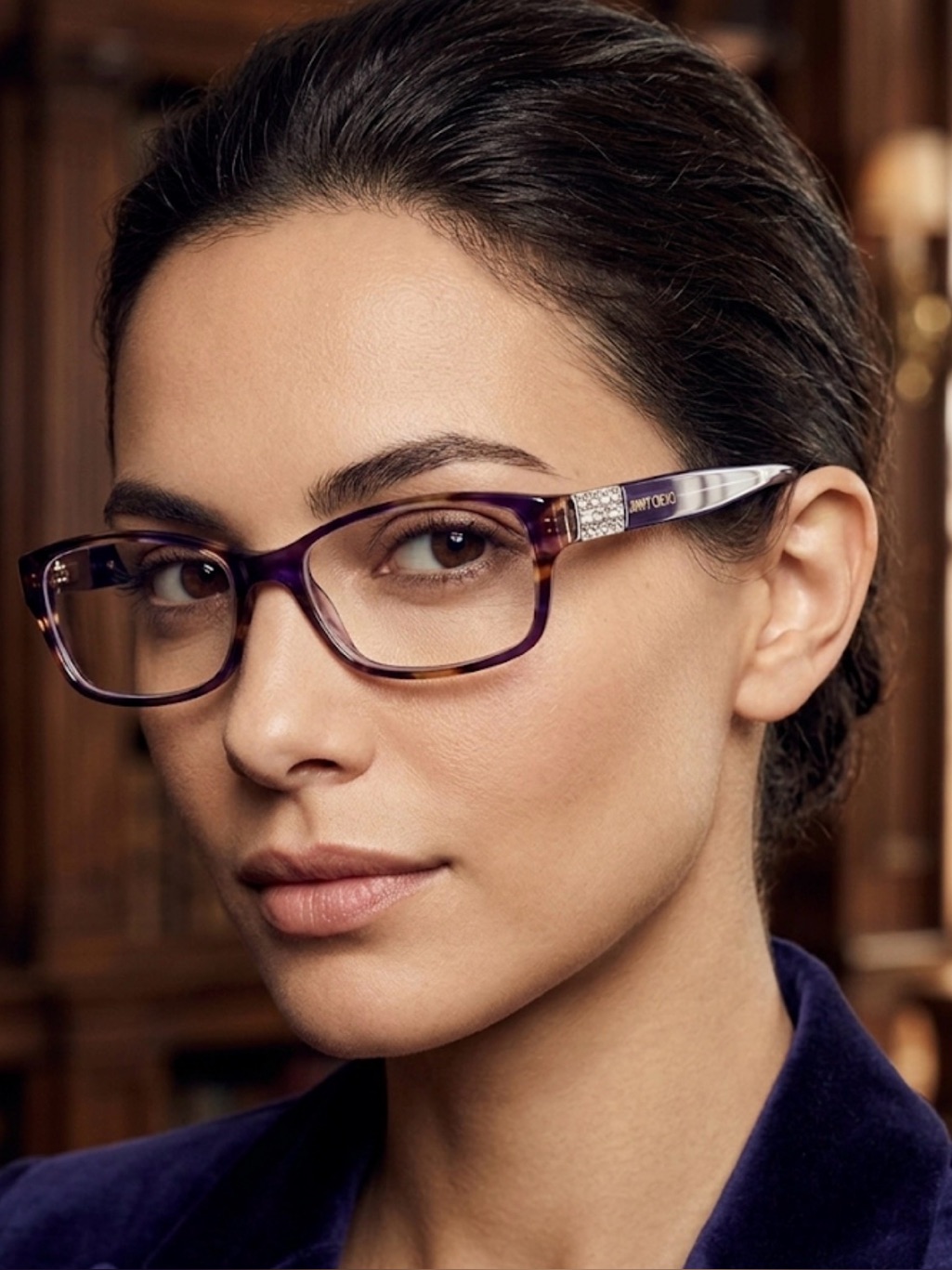 Jimmy Choo Purple Tortoiseshell Rectangular Glasses